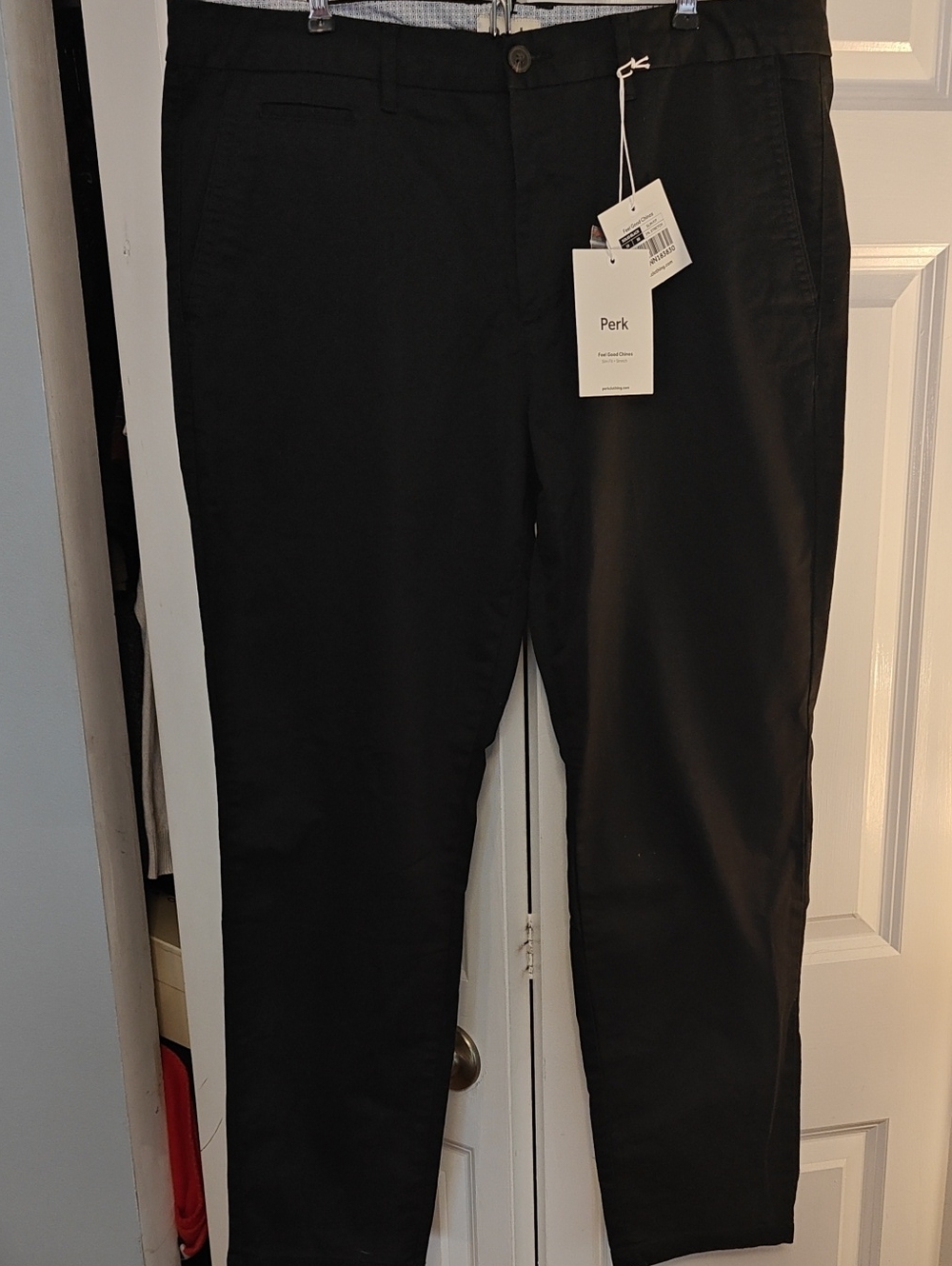 NWT Perk Clothing Mens Feel Good Slim Stretch Chino Pants Black 38x30